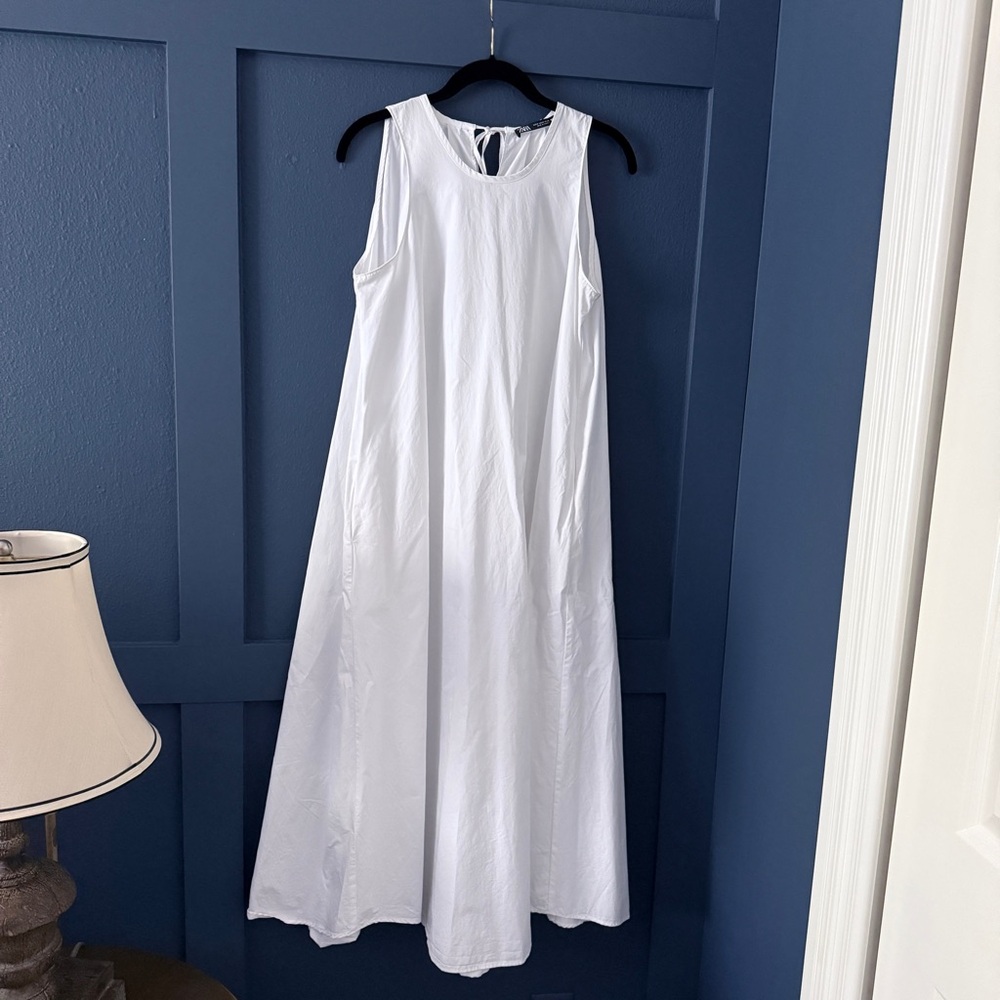 Zara White Cotton Tent À Line Maxi Dress